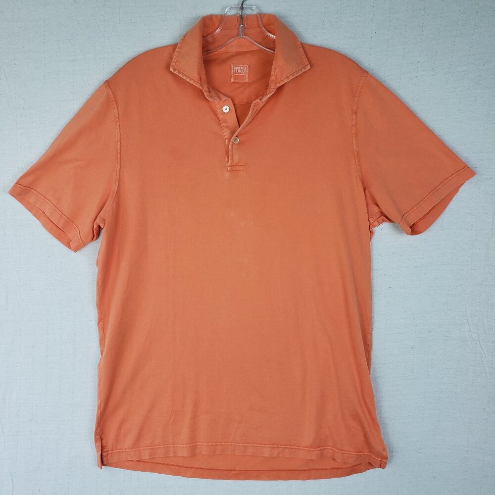 FEDELI Italy Polo Shirt Casual Short Sleeve Golf Tangerine Orange size 52 US L